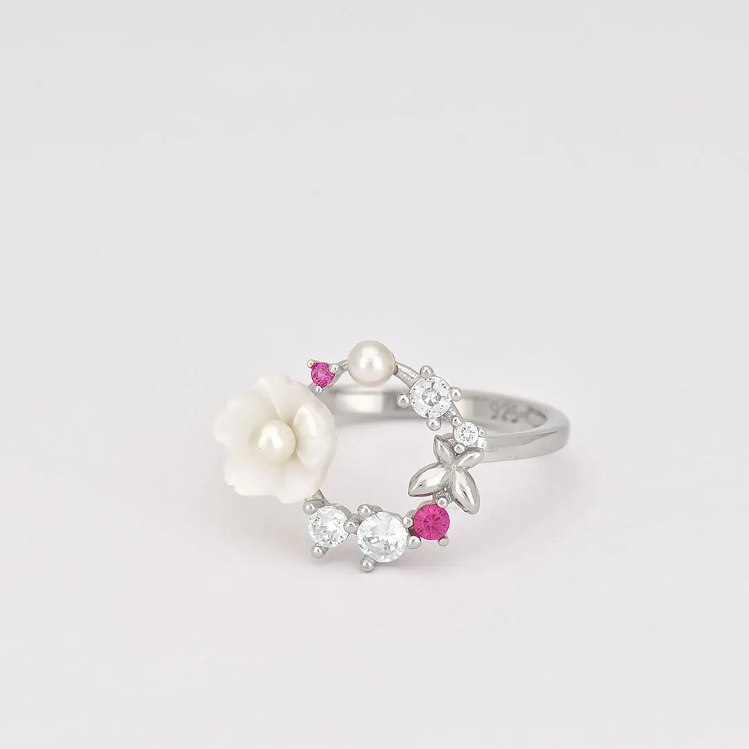 Сребърен пръстен цвете с перла Gino 2