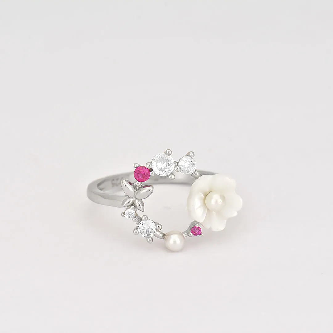 Сребърен пръстен цвете с перла Gino 3