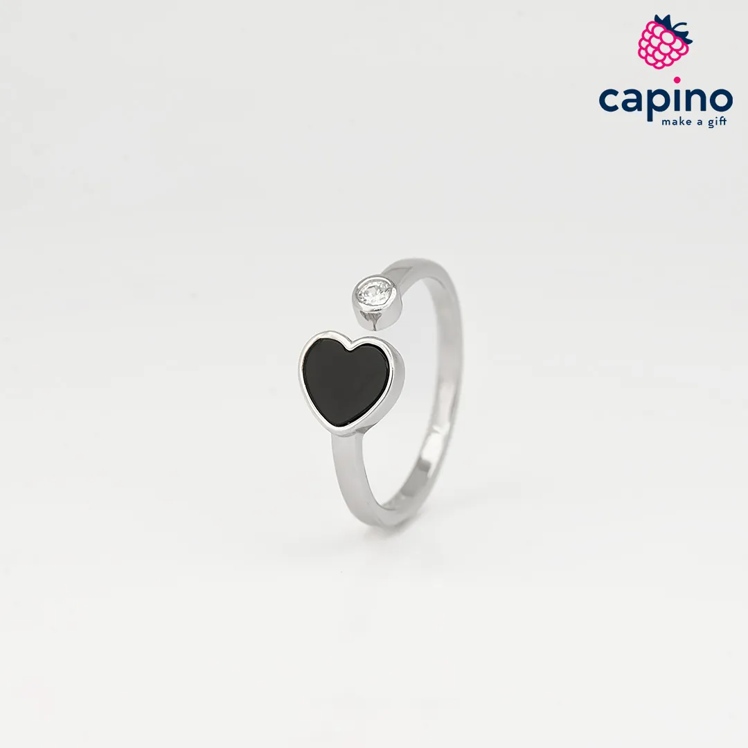 Сребърен пръстен черно сърце Leopoldo 1