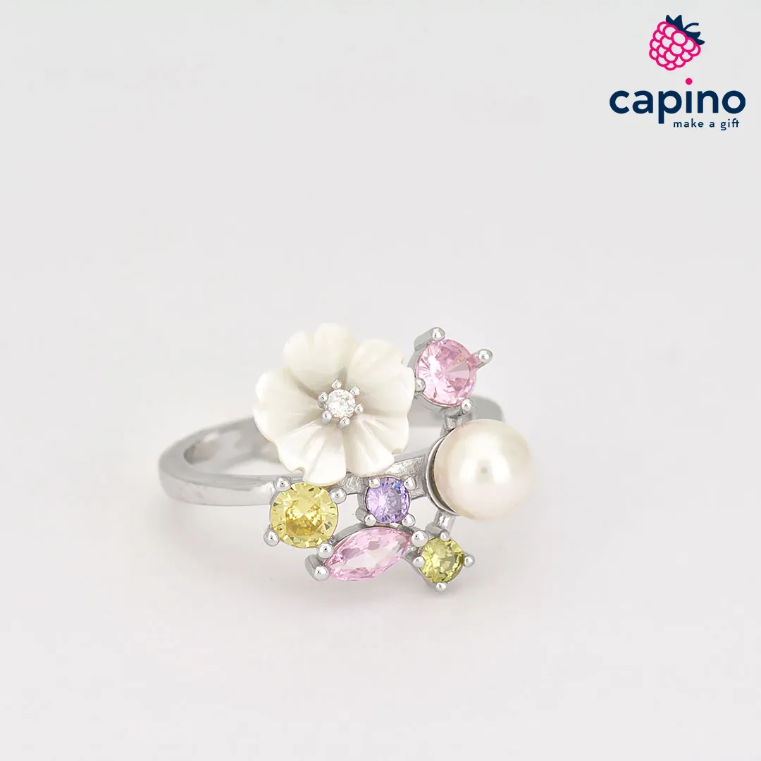 Сребърен пръстен перла с цвете Benedetto 4