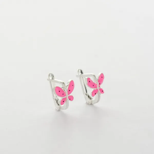 Детски сребърни обеци розова пеперуда Lola 1