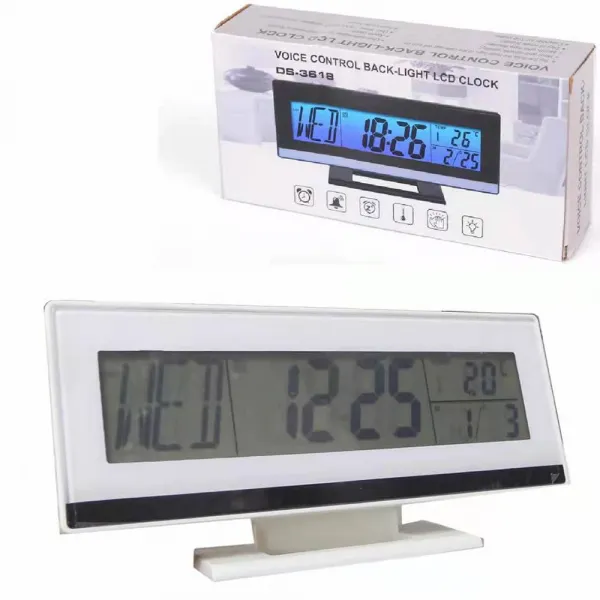 Часовник с Термометър Royal DS-3618, показва вътрешна температура, часовник, аларма, дата и час, Бял