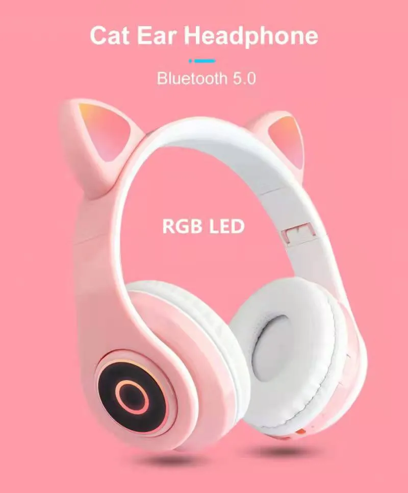 B39 безжични Bluetooth слушалки с котешко ухо Слушалки над ухото с LED светлинен контрол на силата на звука за детски празници 3