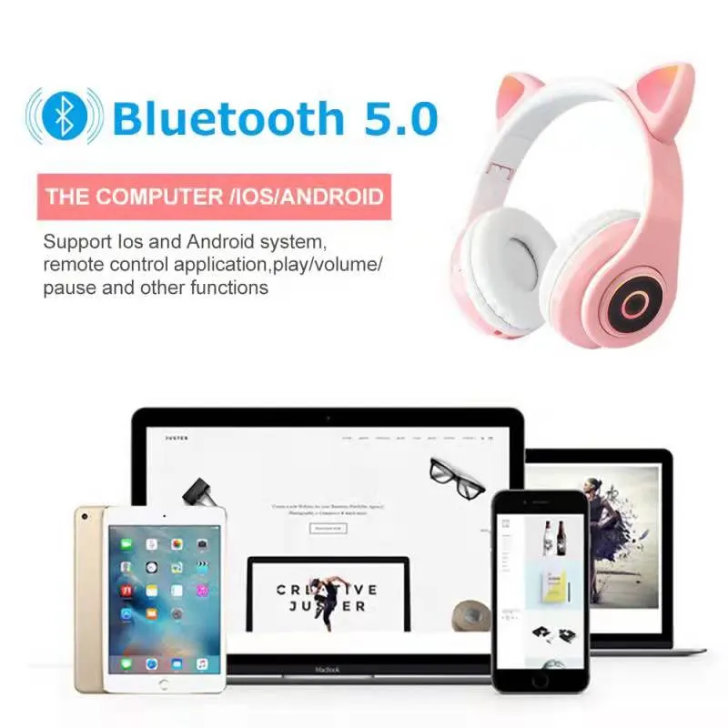 B39 безжични Bluetooth слушалки с котешко ухо Слушалки над ухото с LED светлинен контрол на силата на звука за детски празници 4