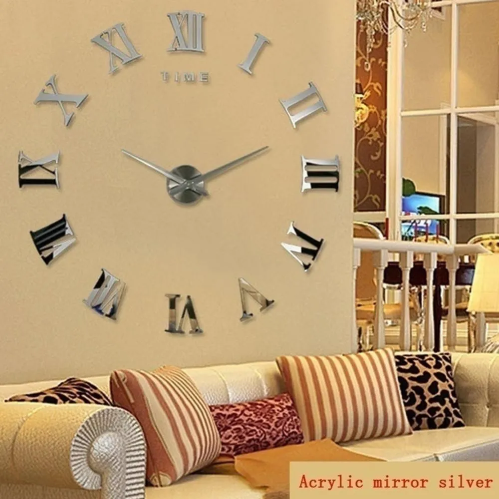     Голям 3D стенен часовник декорация за дома - РИМСКИ ЦИФРИ 1