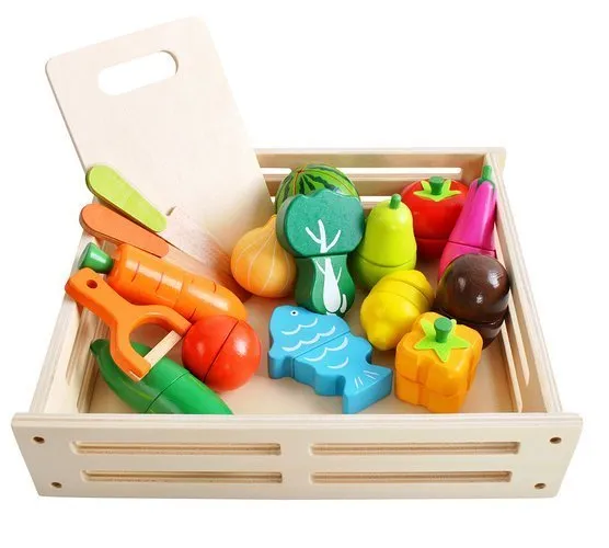 Дървени играчки -  плодове и зеленчуци в касетка 34 части 1