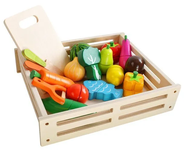 Дървени играчки -  плодове и зеленчуци в касетка 34 части 4