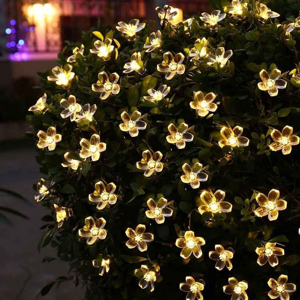 Декоративни лампички за градина със соларен панел цветя 3