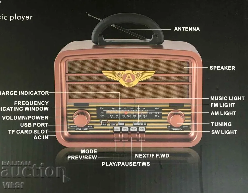 Ретро винтидж акумулаторно радио Golon RX-BT939 Bluetooth,Usb, Sd, FМ, АМ, SW 4