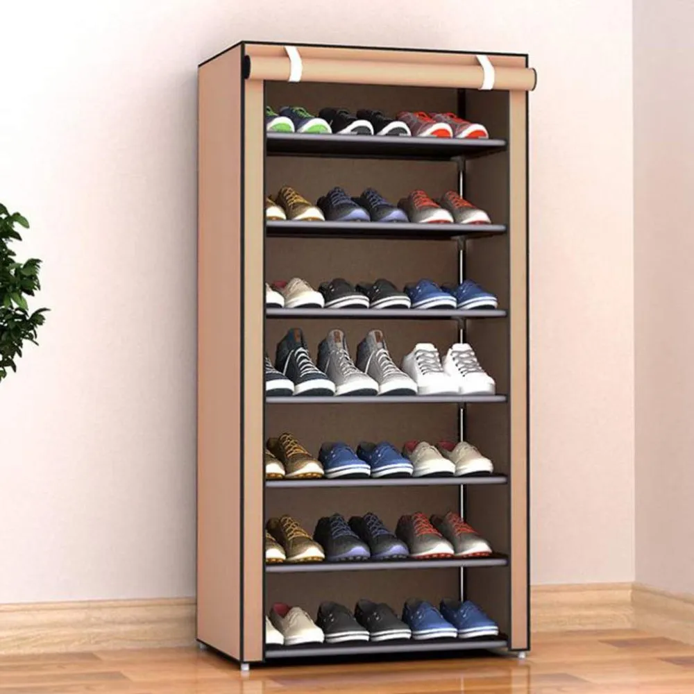 Текстилен шкаф за обувки в сиво и бежово - 7 редов 2