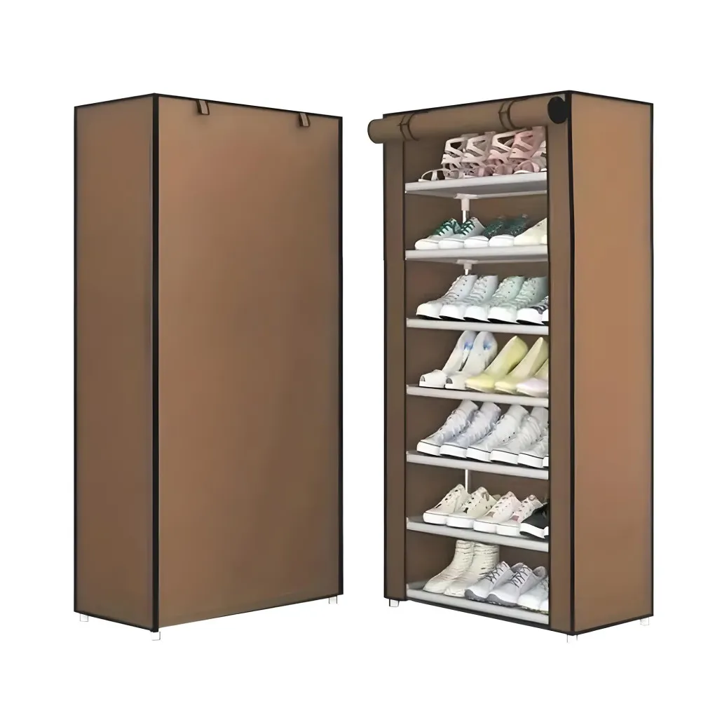 Текстилен шкаф за обувки в сиво и бежово - 7 редов 3