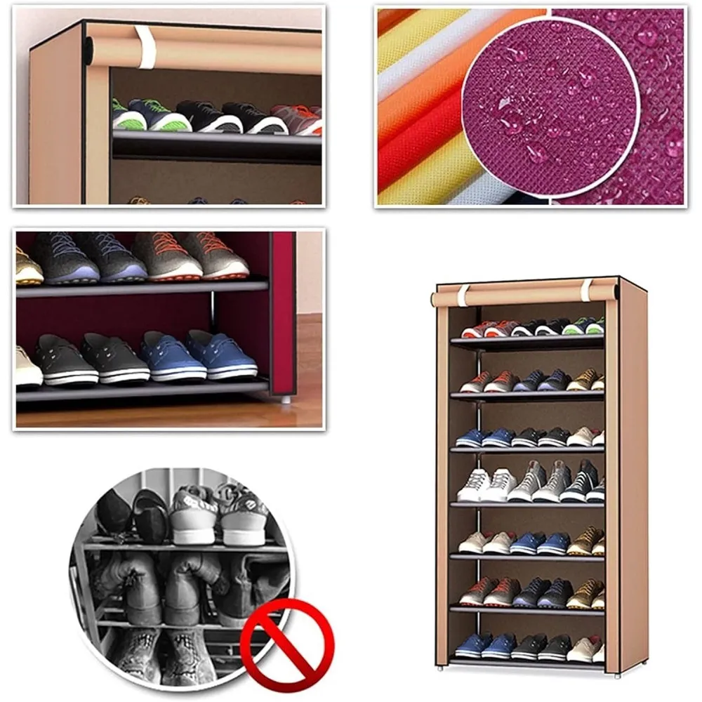 Текстилен шкаф за обувки в сиво и бежово - 7 редов 4