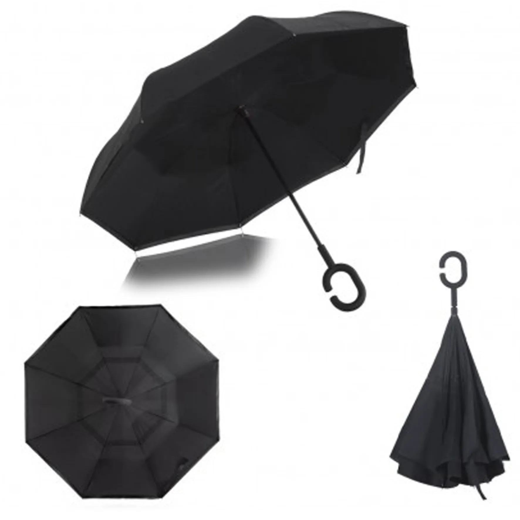 Двупластов чадър с удобна дръжка, отварящ се наобратно 8