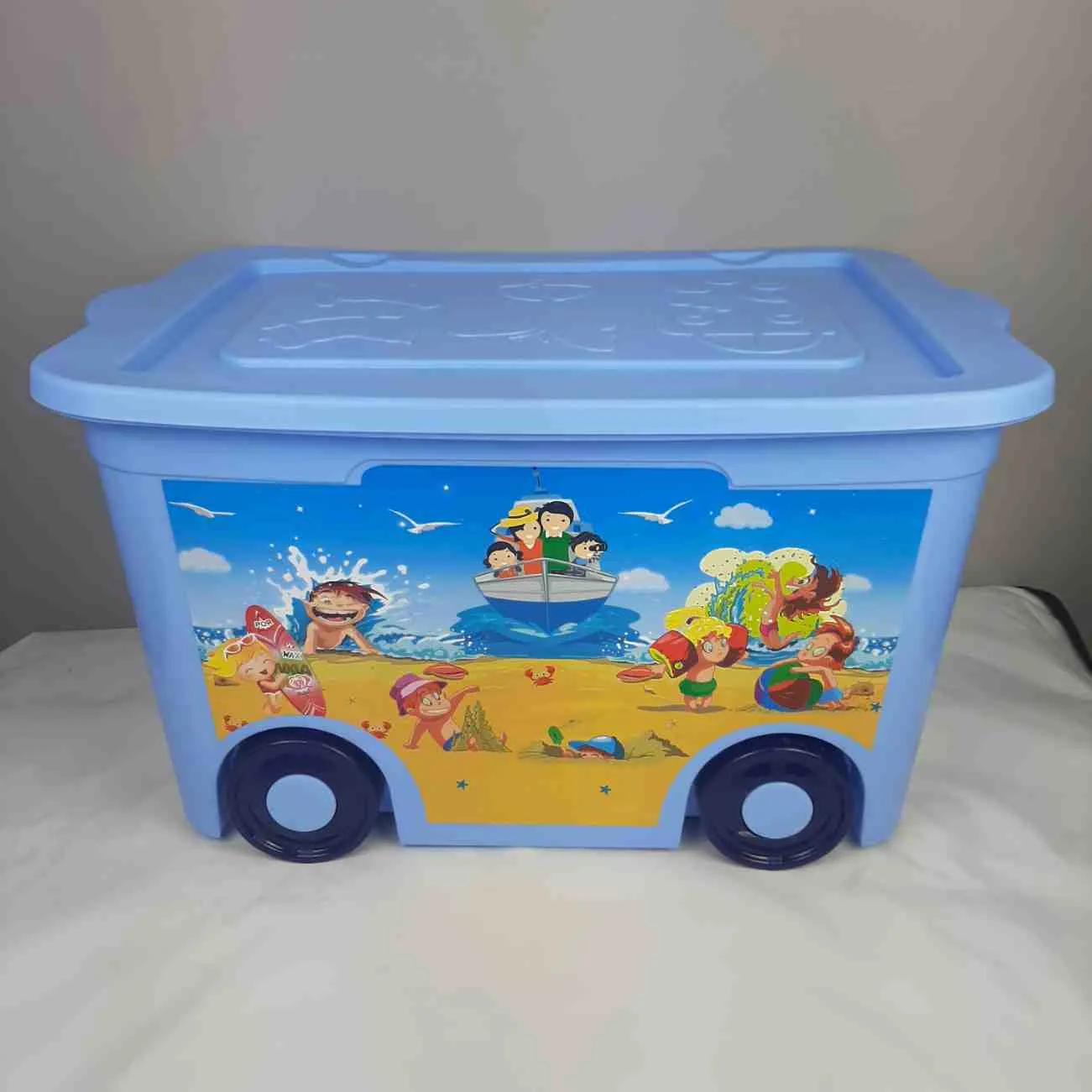 Детска кутия за играчки с колелца, картинки и капак  3