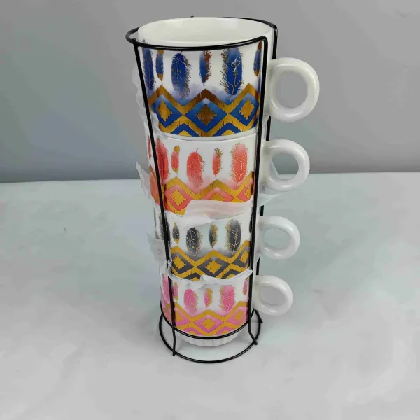 Комплект от 4 чаши за кафе или чай на стойка - цветни