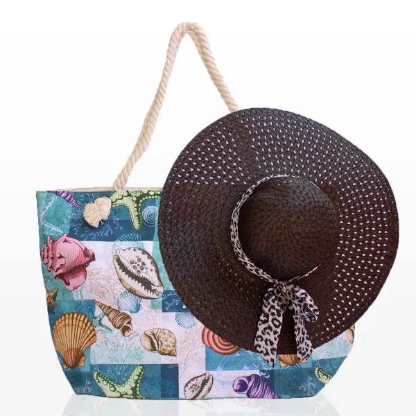 Дамски комплект за плаж, шапка и плажна чанта