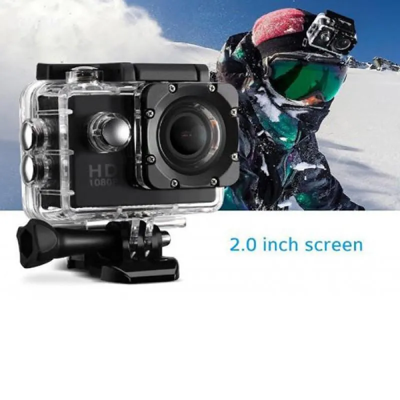 Екшън камера Vertex, Две батерии, HD, пълен комплект, Черна + Сгъваем селфи стик за екшън камери с универсален винт и Щипка за смартфон 1