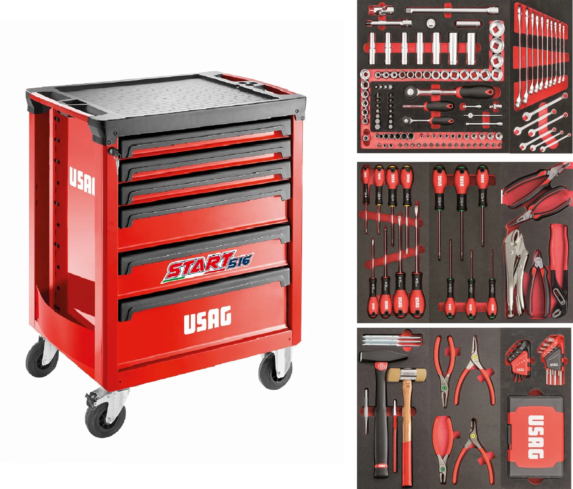 START количка с 6 чекмеджета с 263 броя инструменти USAG - червен цвят U05168205E