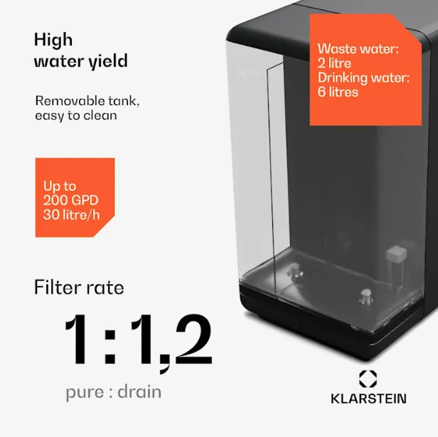 AquaFina 6L, пречиствател на вода, 5-степенна филтрация, обем 6 л, 6 температури на водата, черен 5