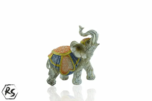 Полирезинова фигура на слон за декорация в оранжево и синьо 13см 1