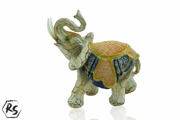 Полирезинова фигура на слон за декорация в оранжево и синьо 15см 1