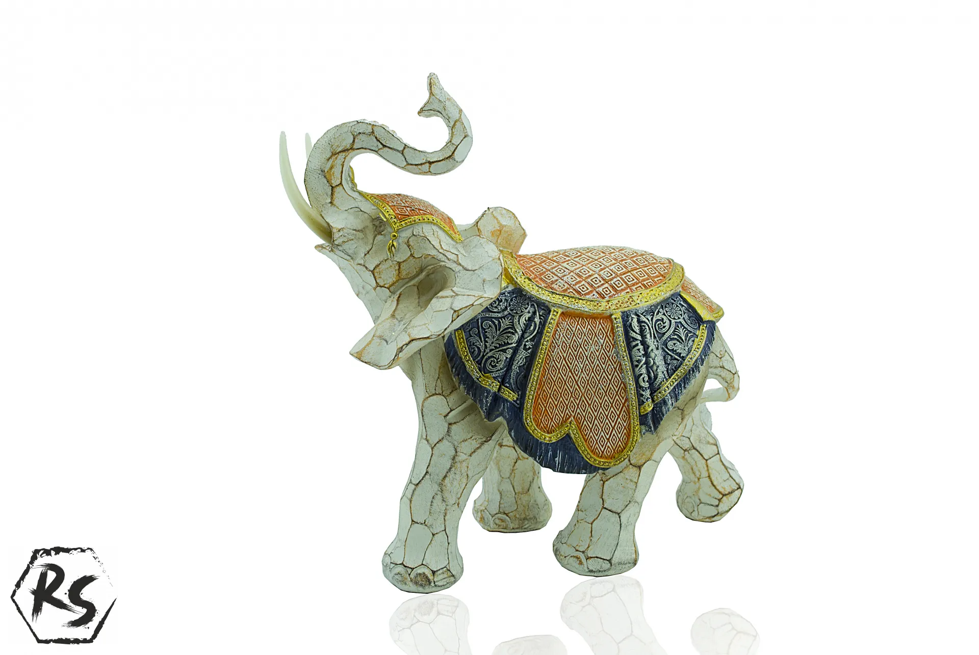 Декоративна фигура на Слон 23 см в оранжево и синьо 2
