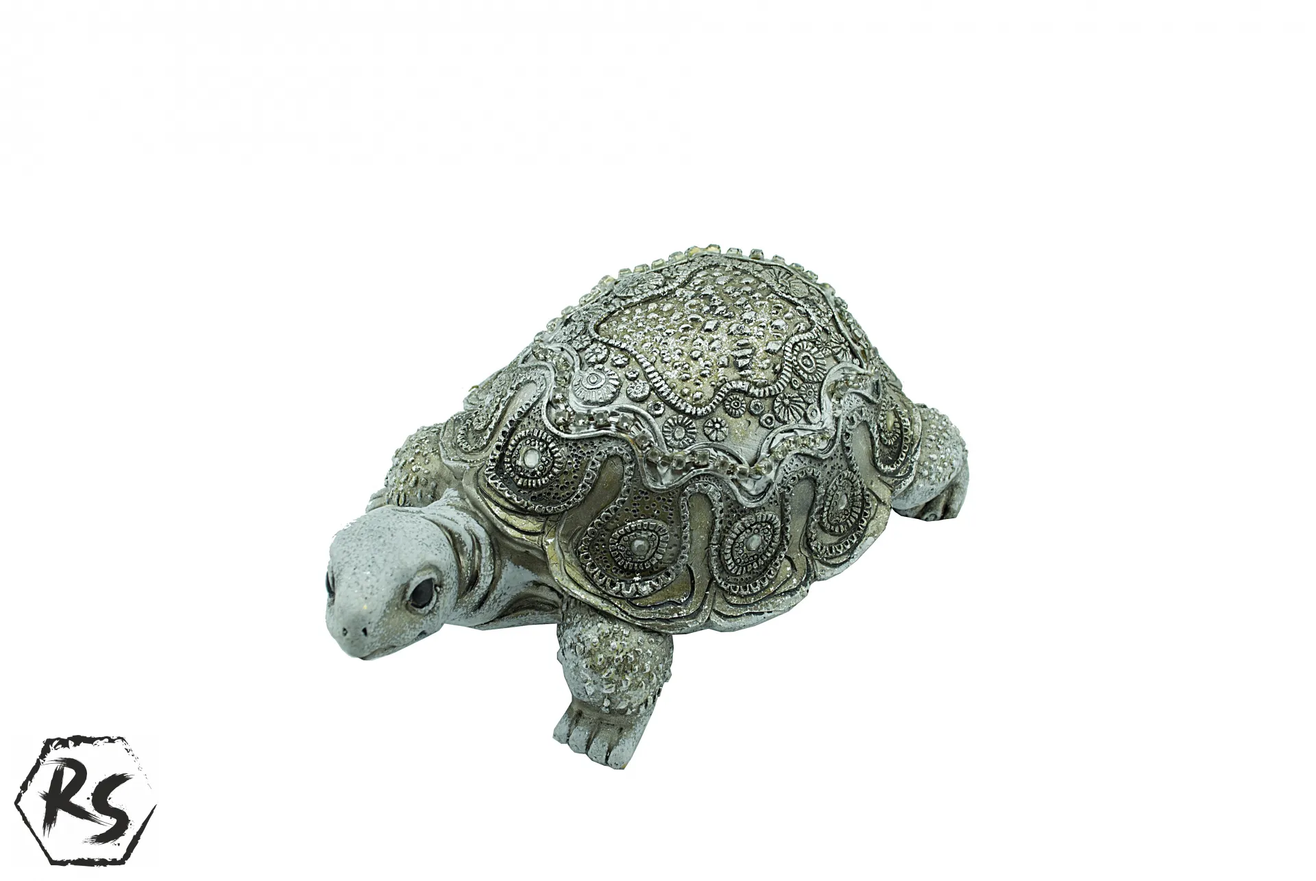 Сребърна костенурка от полирезин 21 см 4