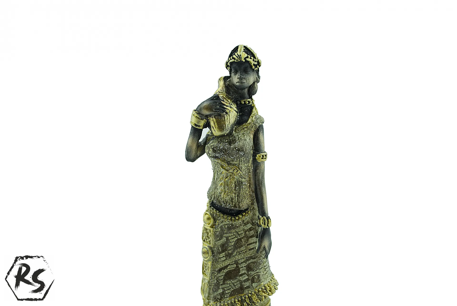 Декоративна статуетка на африканка в златисто и черно 20 см 2