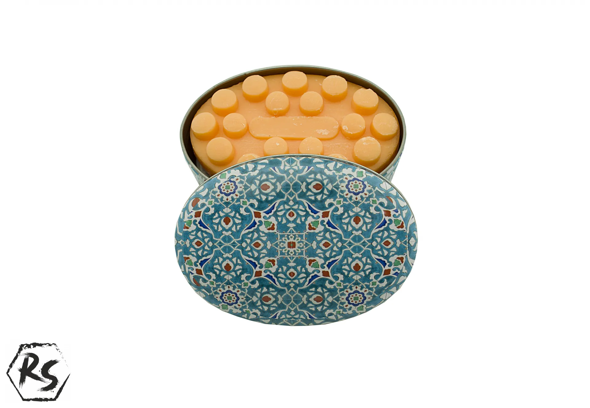 Натурален сапун за масаж с аромат на мандарина и красива метална кутийка Е14 1