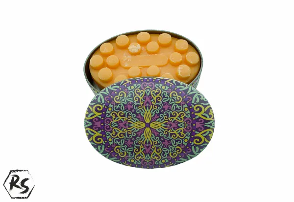 Натурален сапун за масаж на кожата с аромат на мандарина в красива метална кутийка с мандала Е25В 1