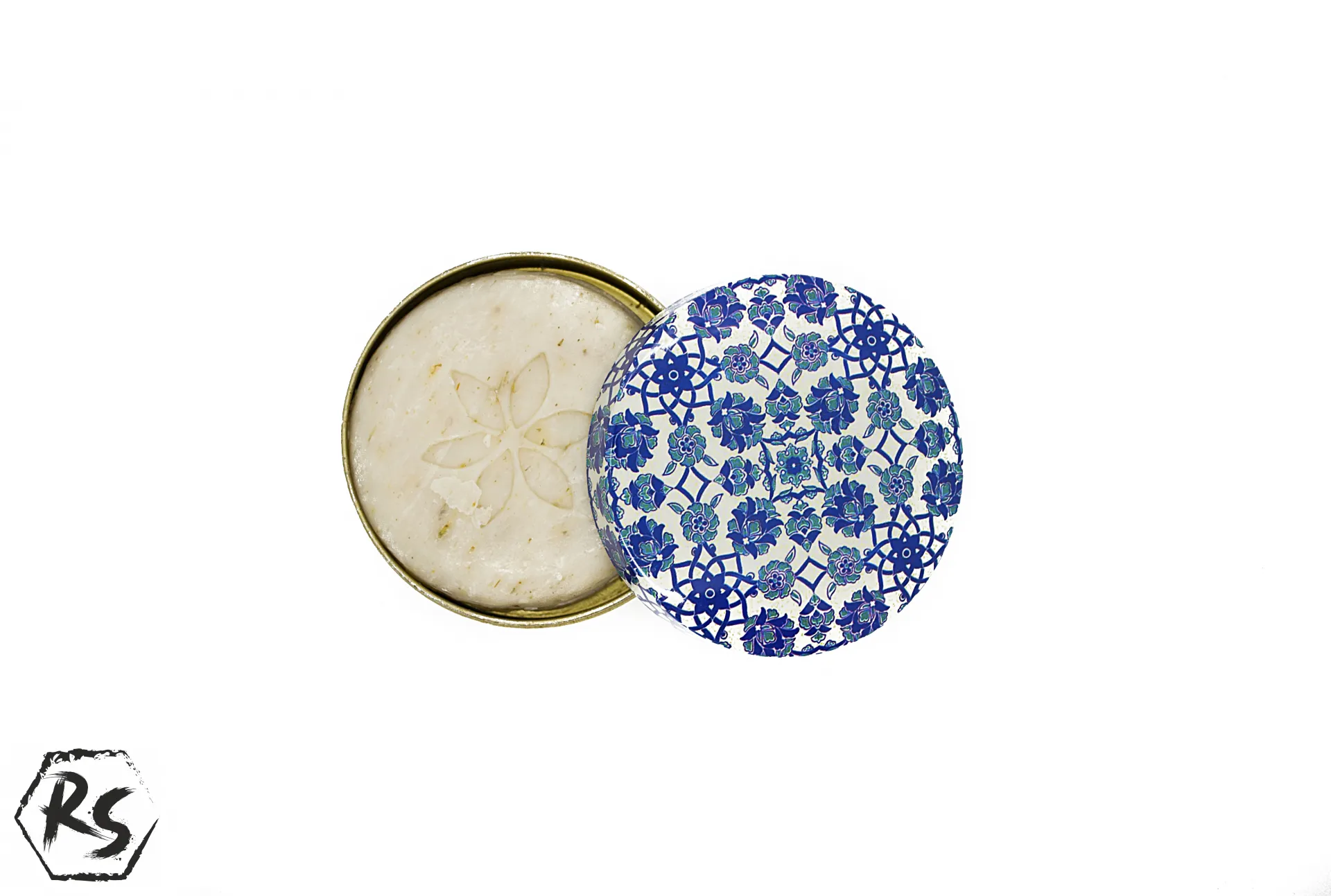 Натурален сапун с аромат на роза, сусам и лайка в синя метална кутийка К60 2