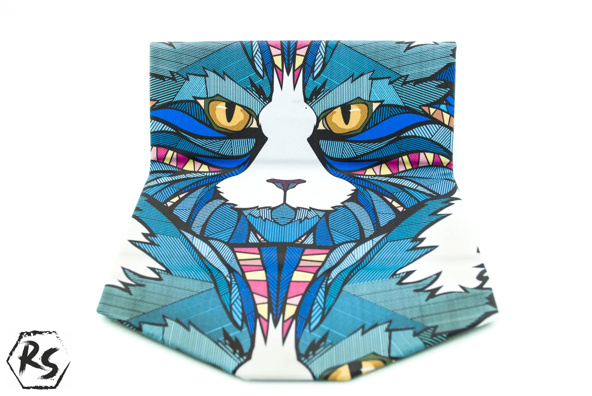 Калъф за очила с образ на котка в синьо и бяло 2