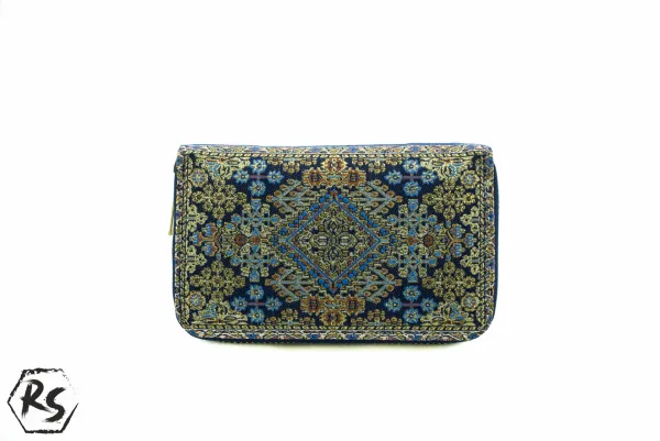 Дамско портмоне от плат с ориенталски мотиви в синьо и златно 1