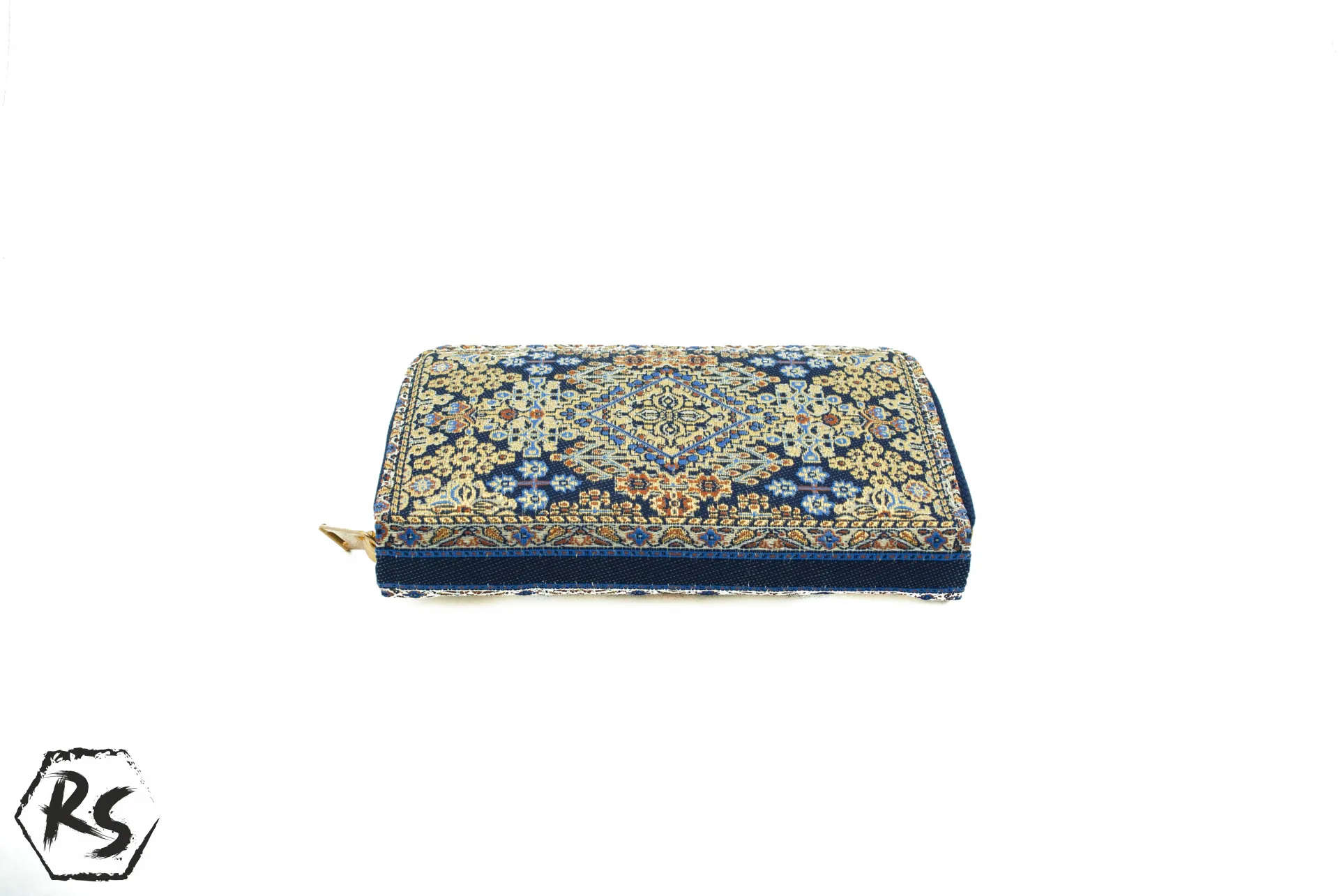 Дамско портмоне от плат с ориенталски мотиви в синьо и златно 5