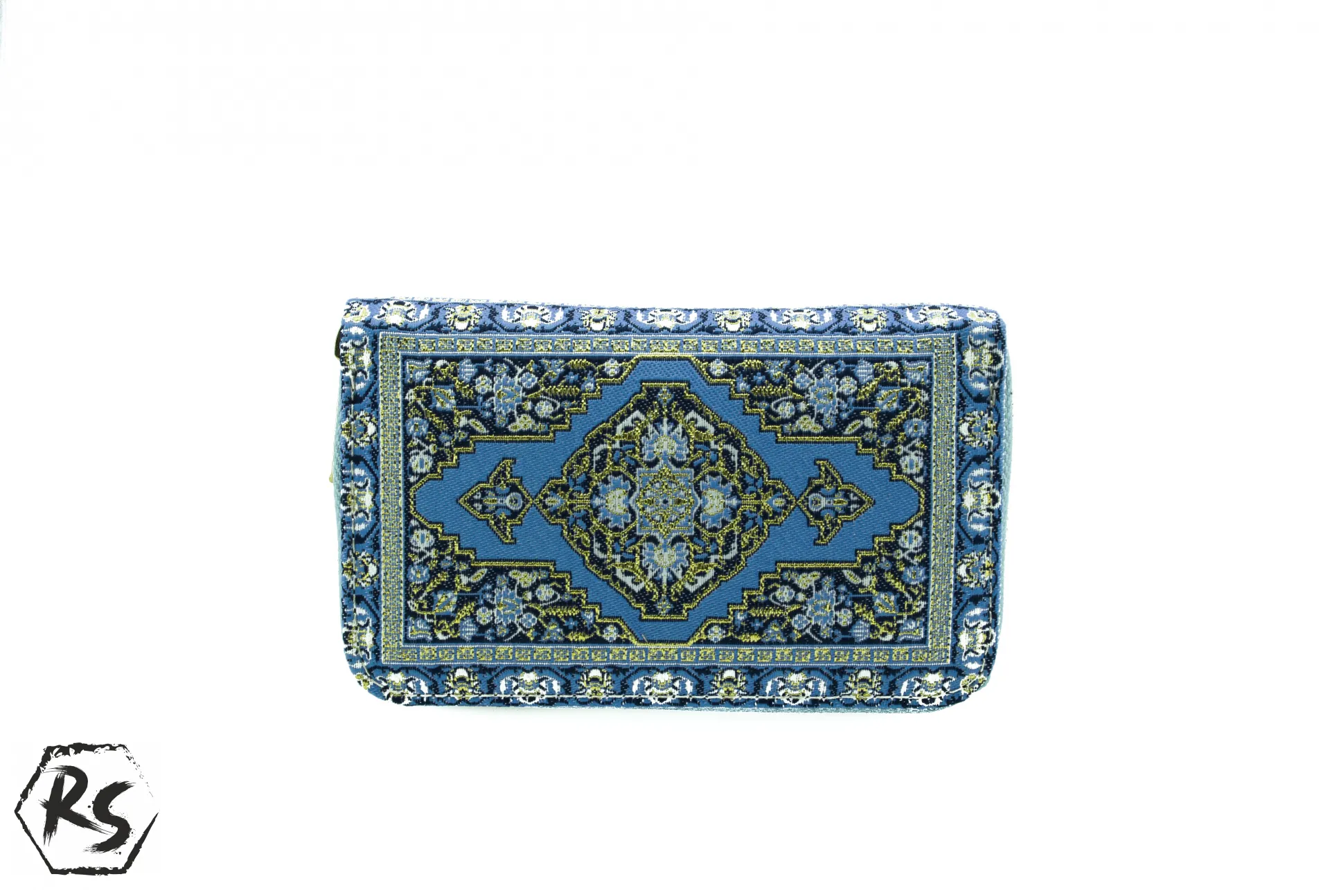 Дамско портмоне от плат с ориенталски дизайн в синьо и бяло 1