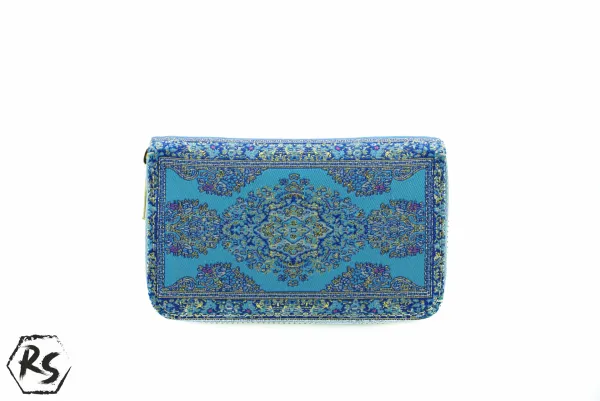 Дамско портмоне от плат с ориенталски дизайн в синьо и светлосиньо 1