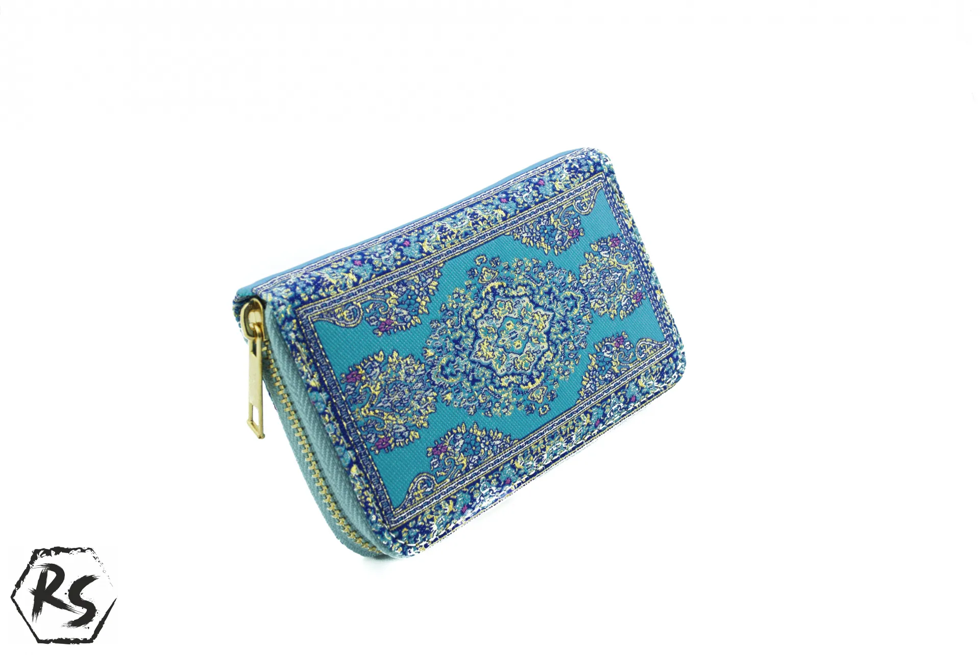 Дамско портмоне от плат с ориенталски дизайн в синьо и светлосиньо 2