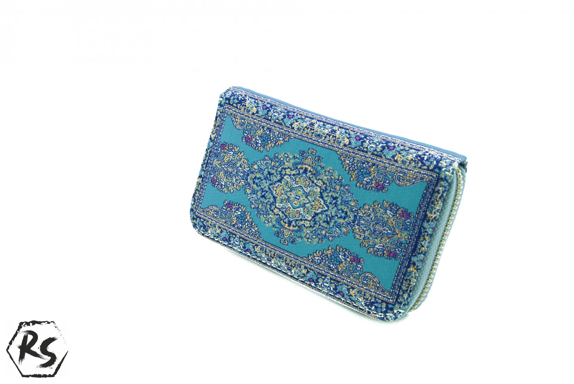 Дамско портмоне от плат с ориенталски дизайн в синьо и светлосиньо 3