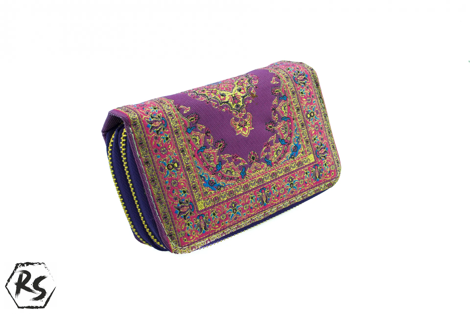 Дамско двойно портмоне от плат с ориенталски мотиви в лилаво и розово 3