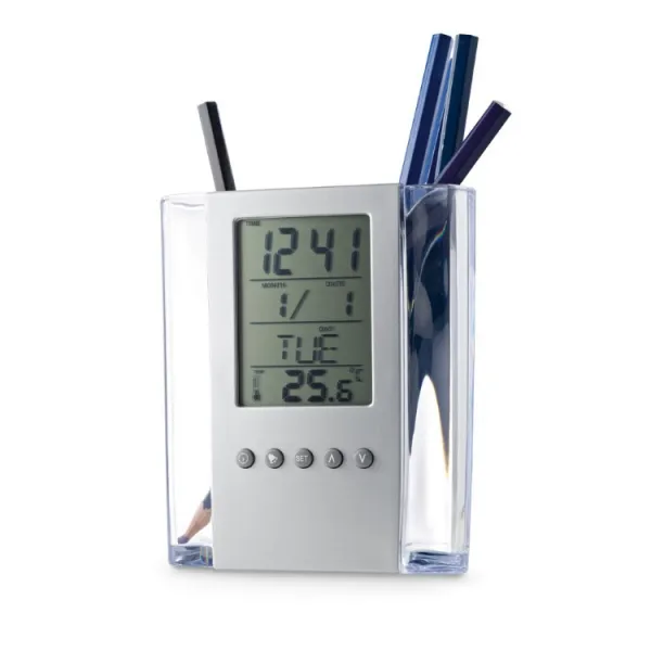 Поставка за химикалки с календар, аларма и термометър