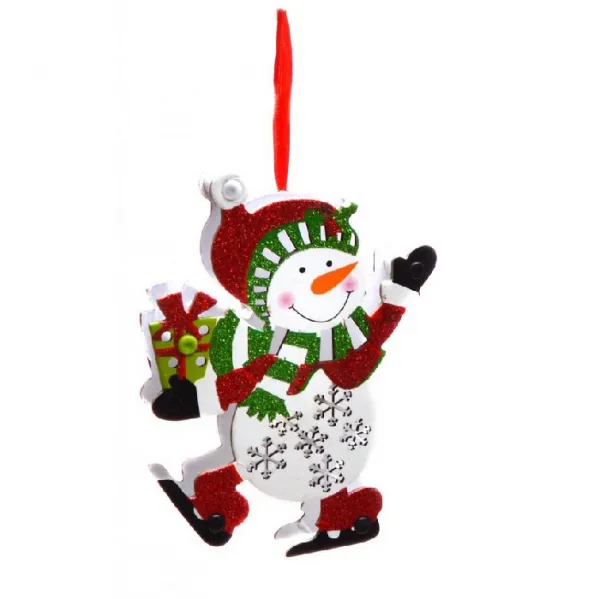  Декоративна светеща фигурка - снежен човек  с подарък в ръце. 