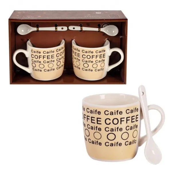 Комплект COFFEE две чаши с лъжички /керамика/ 