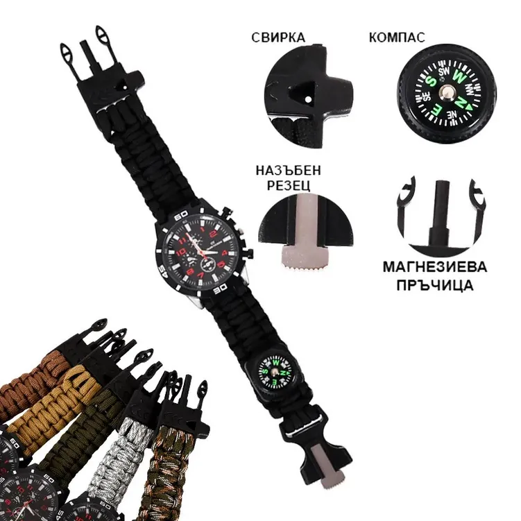  Подаръчен комплект Часовник - гривна за оцеляване, запалка и мултифункционален инструмент  2