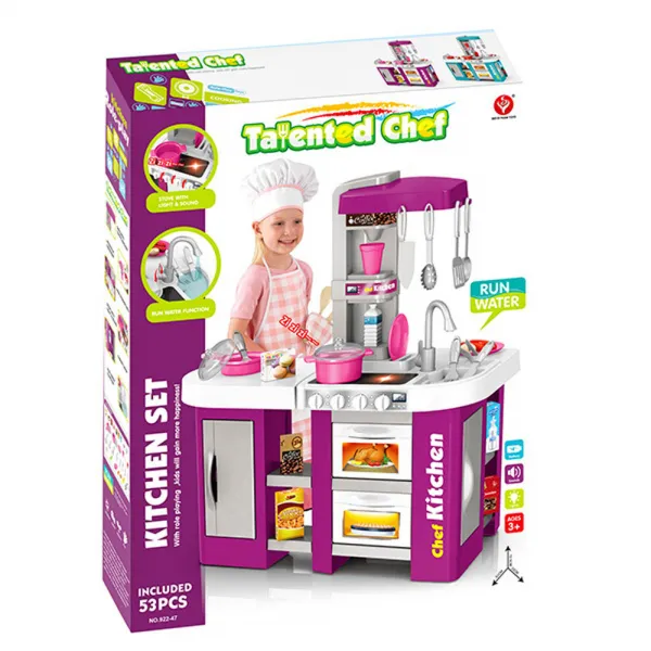 Детска кухня със светещи керамични котлони, реалистични звуци и мивка с течаща вода Danysgame - Код W4485