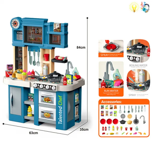 Детска кухня с пара, клокочеща тенджера и мивка с течаща вода (84см) Danysgame - Код W4493