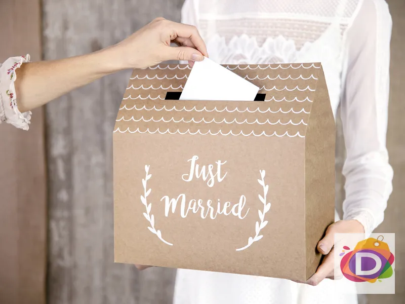 Сватбена кутия за пликове - Just Married, крафт, 30x30.5x16.5cm 1