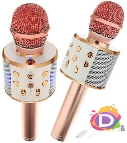 Безжичен микрофон за караоке, Bluetooth, розов 1