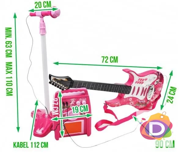 Комплект електрическа китара и микрофон Danysgame, Розов - Код D1032 4