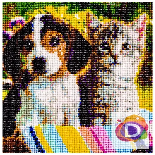 Диамантен гоблен Куче и коте - Код D1486 1