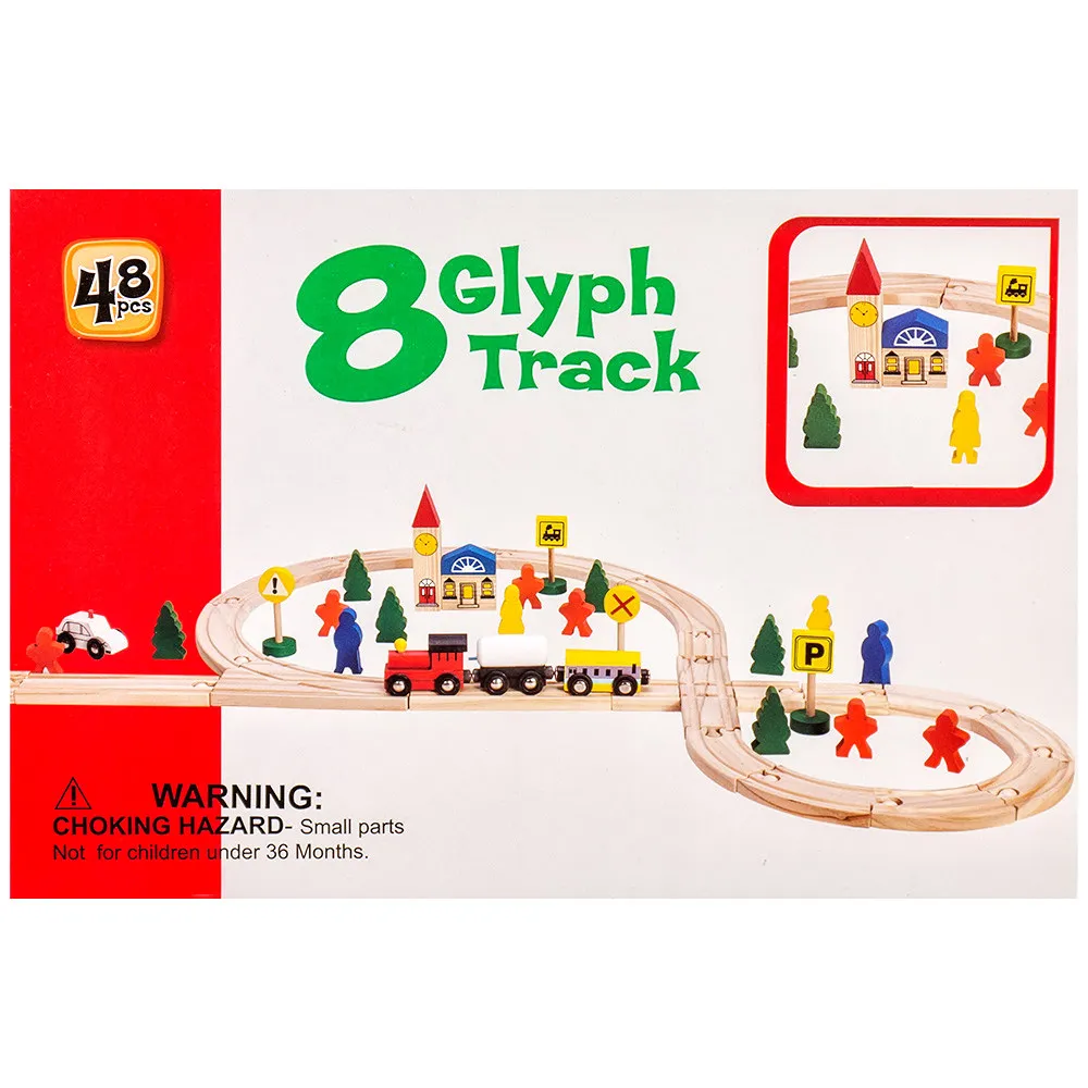 Детски дървен влак с път и ЖП гара (48 части) Danysgame - Код W5201